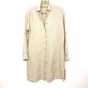 Linen Farm Button-Down Linen Tunic / Shirt Dress - Natural, Size S/M
